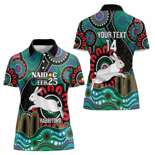 Custom NAIDOC Week 2025 Rabbitohs Women Polo Shirt Go Souths Indigenous Art