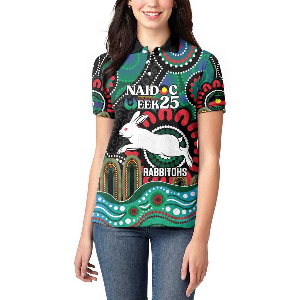Custom NAIDOC Week 2025 Rabbitohs Women Polo Shirt Go Souths Indigenous Art