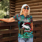 Custom NAIDOC Week 2025 Rabbitohs Women Polo Shirt Go Souths Indigenous Art