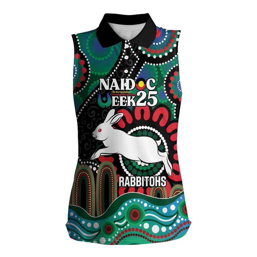 Custom NAIDOC Week 2025 Rabbitohs Women Sleeveless Polo Shirt Go Souths Indigenous Art