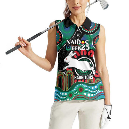 Custom NAIDOC Week 2025 Rabbitohs Women Sleeveless Polo Shirt Go Souths Indigenous Art