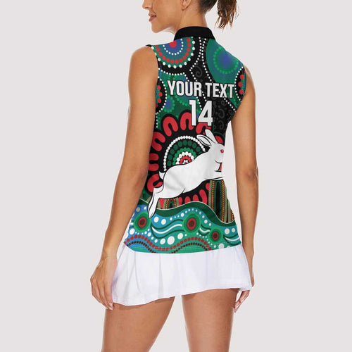 Custom NAIDOC Week 2025 Rabbitohs Women Sleeveless Polo Shirt Go Souths Indigenous Art