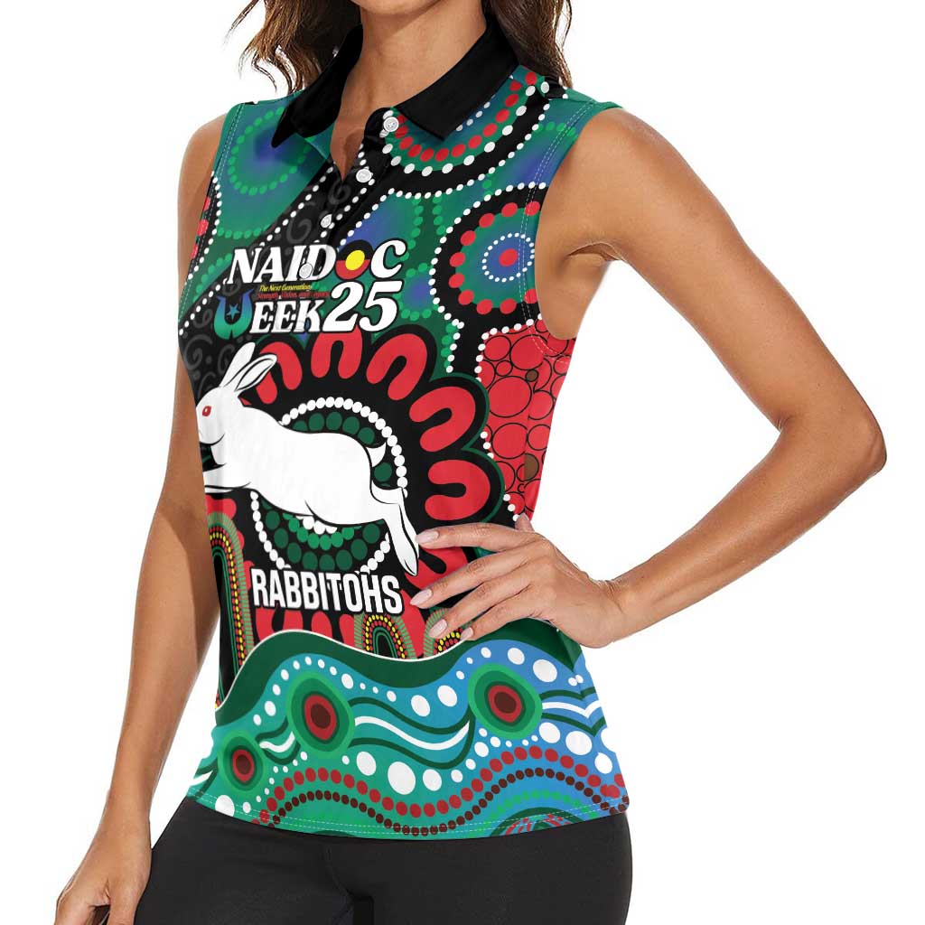 Custom NAIDOC Week 2025 Rabbitohs Women Sleeveless Polo Shirt Go Souths Indigenous Art