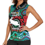 Custom NAIDOC Week 2025 Rabbitohs Women Sleeveless Polo Shirt Go Souths Indigenous Art