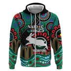Custom NAIDOC Week 2025 Rabbitohs Zip Hoodie Go Souths Indigenous Art