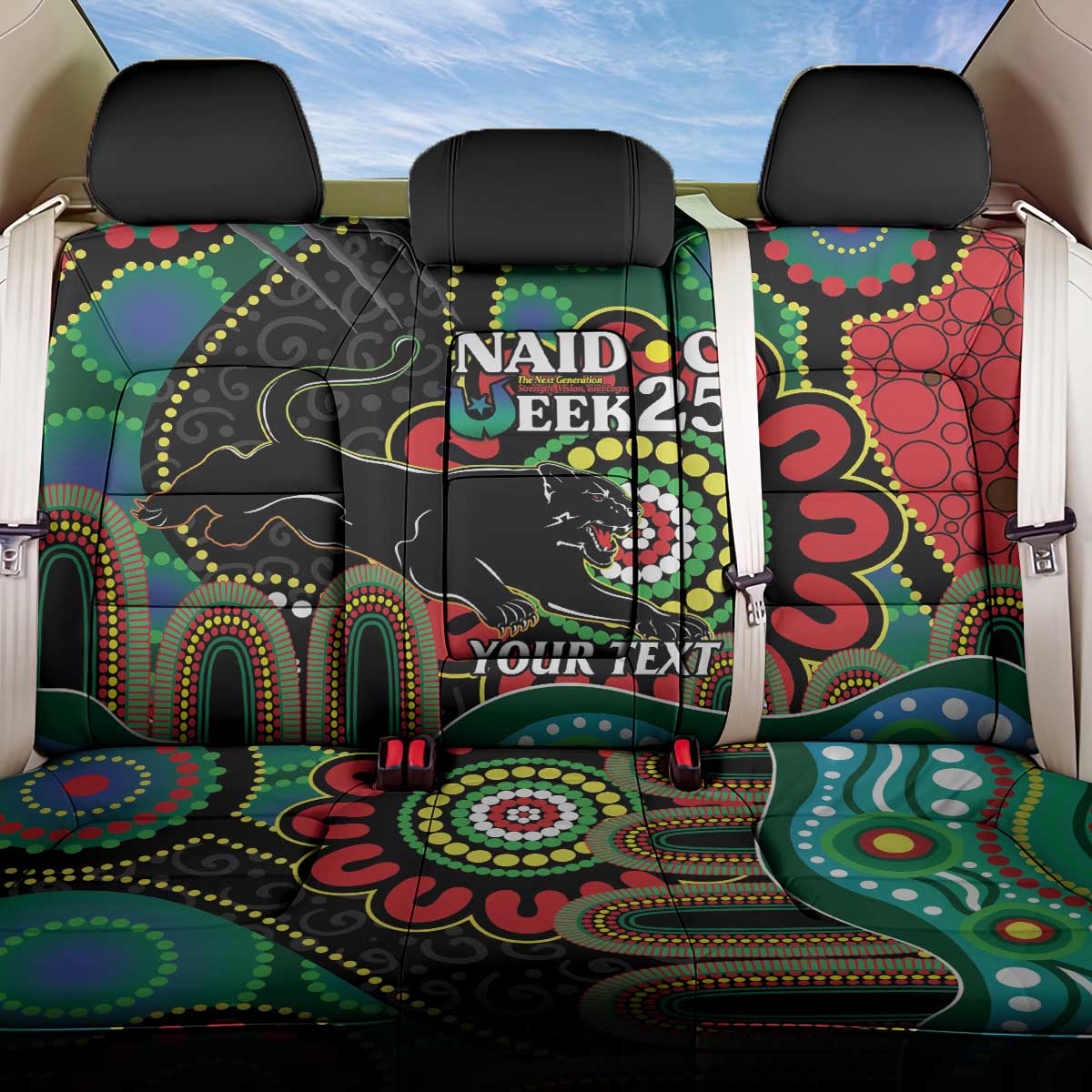 Custom NAIDOC Week 2025 Panthers Back Car Seat Cover Go Mountain Men Indigenous Art