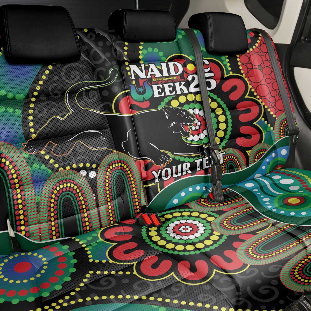 Custom NAIDOC Week 2025 Panthers Back Car Seat Cover Go Mountain Men Indigenous Art
