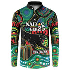 Custom NAIDOC Week 2025 Panthers Button Sweatshirt Go Mountain Men Indigenous Art