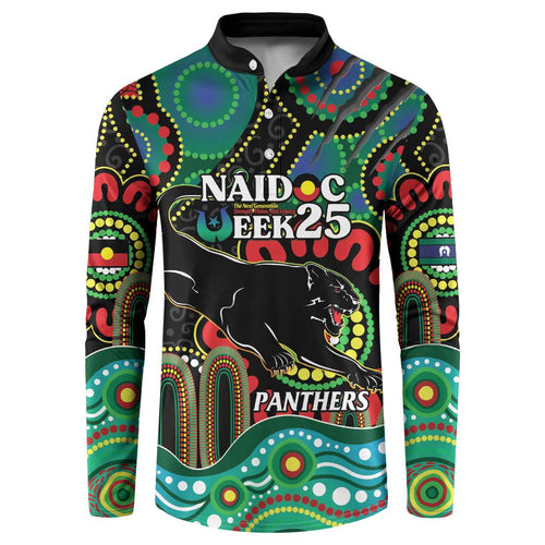 Custom NAIDOC Week 2025 Panthers Button Sweatshirt Go Mountain Men Indigenous Art