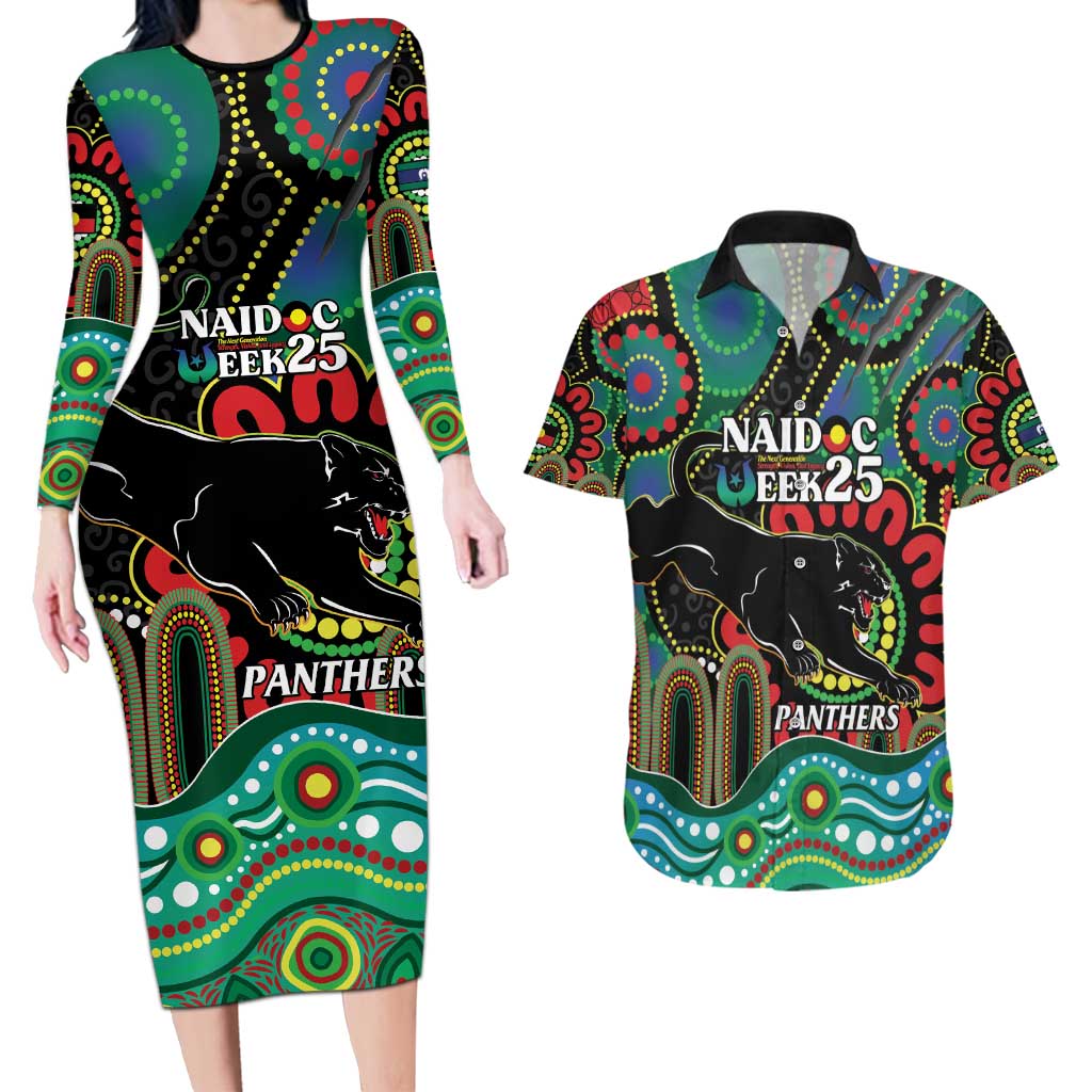 Custom NAIDOC Week 2025 Panthers Couples Matching Long Sleeve Bodycon Dress and Hawaiian Shirt Go Mountain Men Indigenous Art