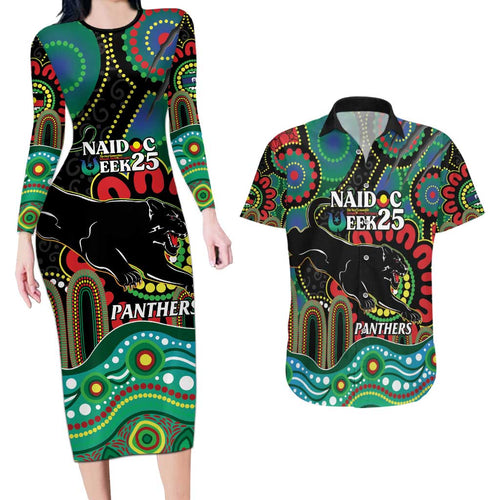 Custom NAIDOC Week 2025 Panthers Couples Matching Long Sleeve Bodycon Dress and Hawaiian Shirt Go Mountain Men Indigenous Art
