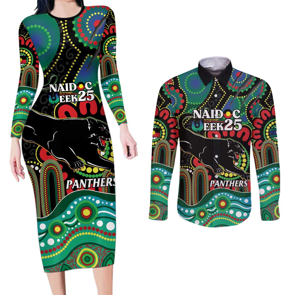 Custom NAIDOC Week 2025 Panthers Couples Matching Long Sleeve Bodycon Dress and Long Sleeve Button Shirt Go Mountain Men Indigenous Art