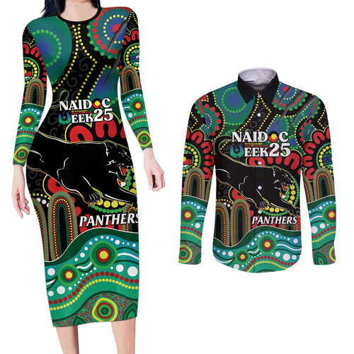 Custom NAIDOC Week 2025 Panthers Couples Matching Long Sleeve Bodycon Dress and Long Sleeve Button Shirt Go Mountain Men Indigenous Art