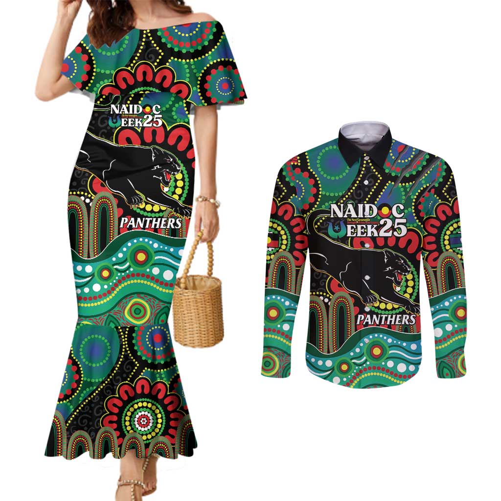 Custom NAIDOC Week 2025 Panthers Couples Matching Mermaid Dress and Long Sleeve Button Shirt Go Mountain Men Indigenous Art