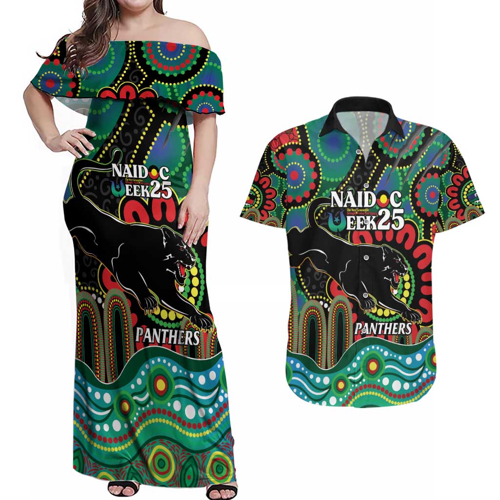 Custom NAIDOC Week 2025 Panthers Couples Matching Off Shoulder Maxi Dress and Hawaiian Shirt Go Mountain Men Indigenous Art