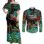 Custom NAIDOC Week 2025 Panthers Couples Matching Off Shoulder Maxi Dress and Long Sleeve Button Shirt Go Mountain Men Indigenous Art