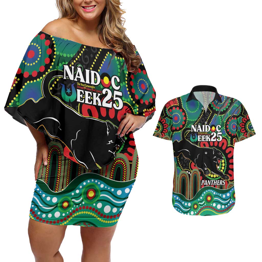 Custom NAIDOC Week 2025 Panthers Couples Matching Off Shoulder Short Dress and Hawaiian Shirt Go Mountain Men Indigenous Art