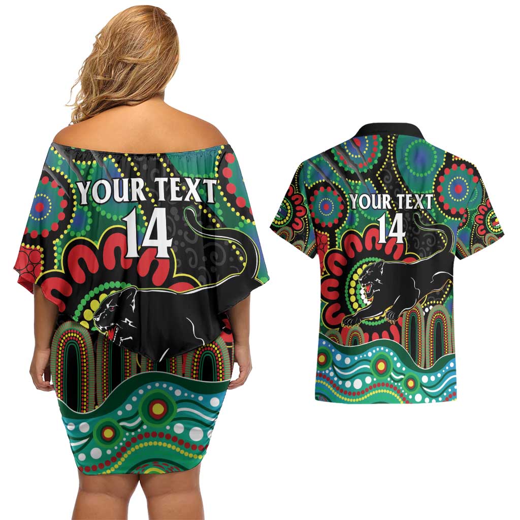 Custom NAIDOC Week 2025 Panthers Couples Matching Off Shoulder Short Dress and Hawaiian Shirt Go Mountain Men Indigenous Art