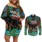 Custom NAIDOC Week 2025 Panthers Couples Matching Off Shoulder Short Dress and Long Sleeve Button Shirt Go Mountain Men Indigenous Art