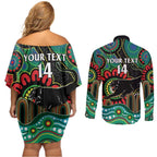 Custom NAIDOC Week 2025 Panthers Couples Matching Off Shoulder Short Dress and Long Sleeve Button Shirt Go Mountain Men Indigenous Art