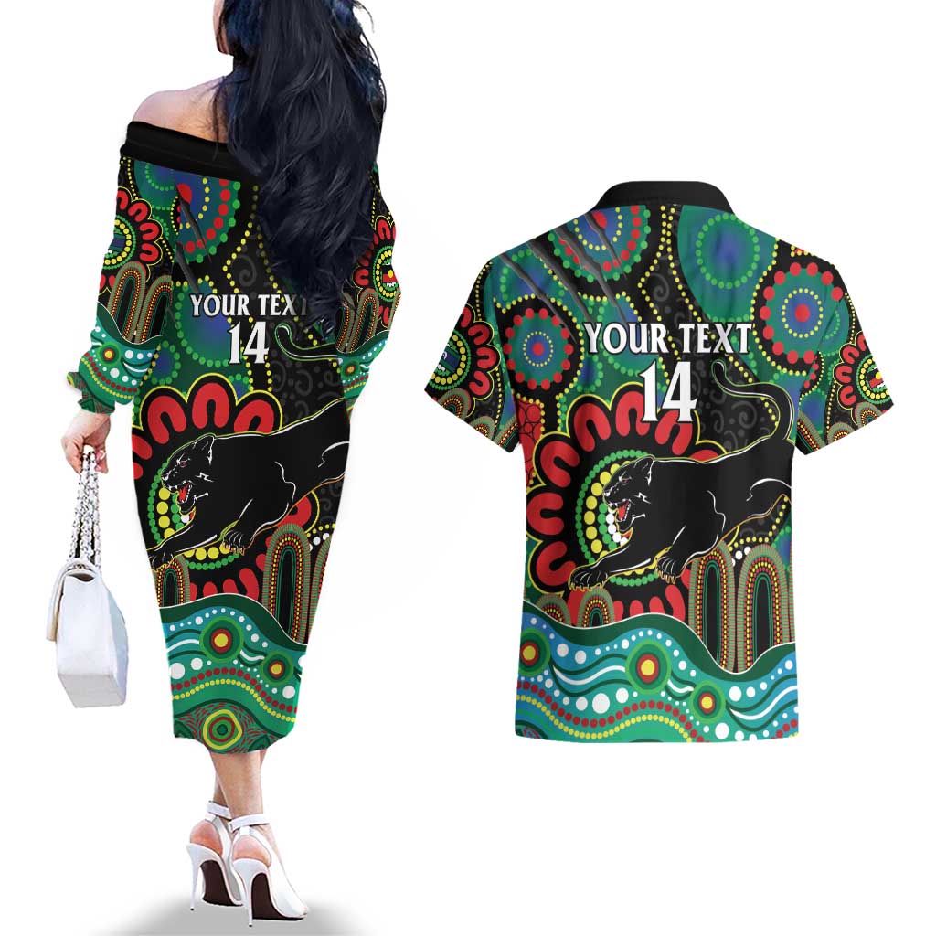 Custom NAIDOC Week 2025 Panthers Couples Matching Off The Shoulder Long Sleeve Dress and Hawaiian Shirt Go Mountain Men Indigenous Art