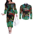Custom NAIDOC Week 2025 Panthers Couples Matching Off The Shoulder Long Sleeve Dress and Long Sleeve Button Shirt Go Mountain Men Indigenous Art