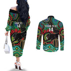Custom NAIDOC Week 2025 Panthers Couples Matching Off The Shoulder Long Sleeve Dress and Long Sleeve Button Shirt Go Mountain Men Indigenous Art