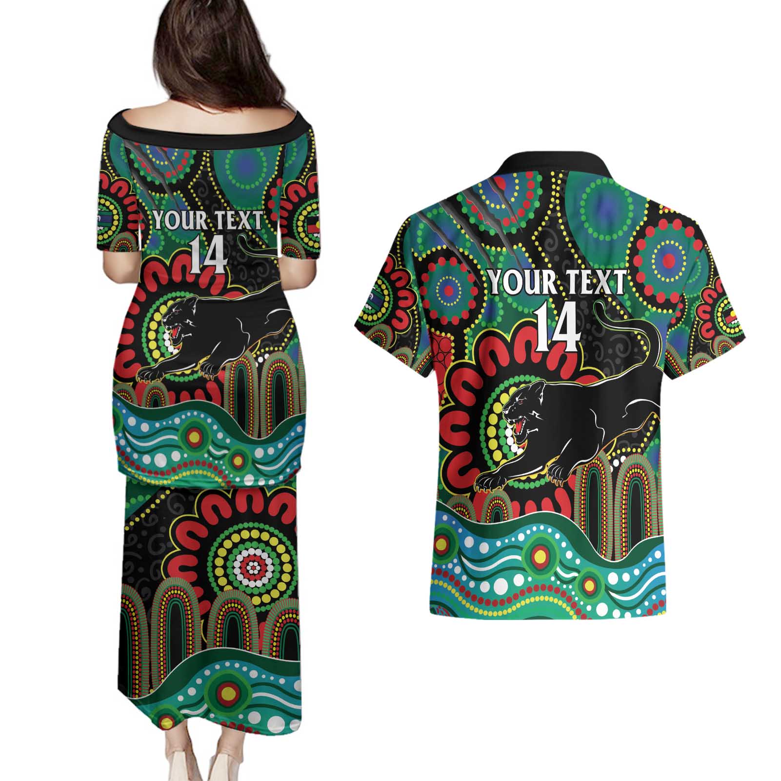 Custom NAIDOC Week 2025 Panthers Couples Matching Puletasi and Hawaiian Shirt Go Mountain Men Indigenous Art