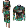 Custom NAIDOC Week 2025 Panthers Couples Matching Puletasi and Long Sleeve Button Shirt Go Mountain Men Indigenous Art