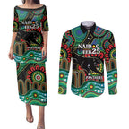 Custom NAIDOC Week 2025 Panthers Couples Matching Puletasi and Long Sleeve Button Shirt Go Mountain Men Indigenous Art