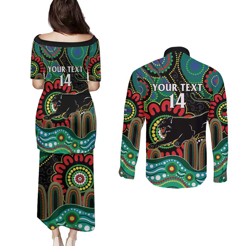 Custom NAIDOC Week 2025 Panthers Couples Matching Puletasi and Long Sleeve Button Shirt Go Mountain Men Indigenous Art