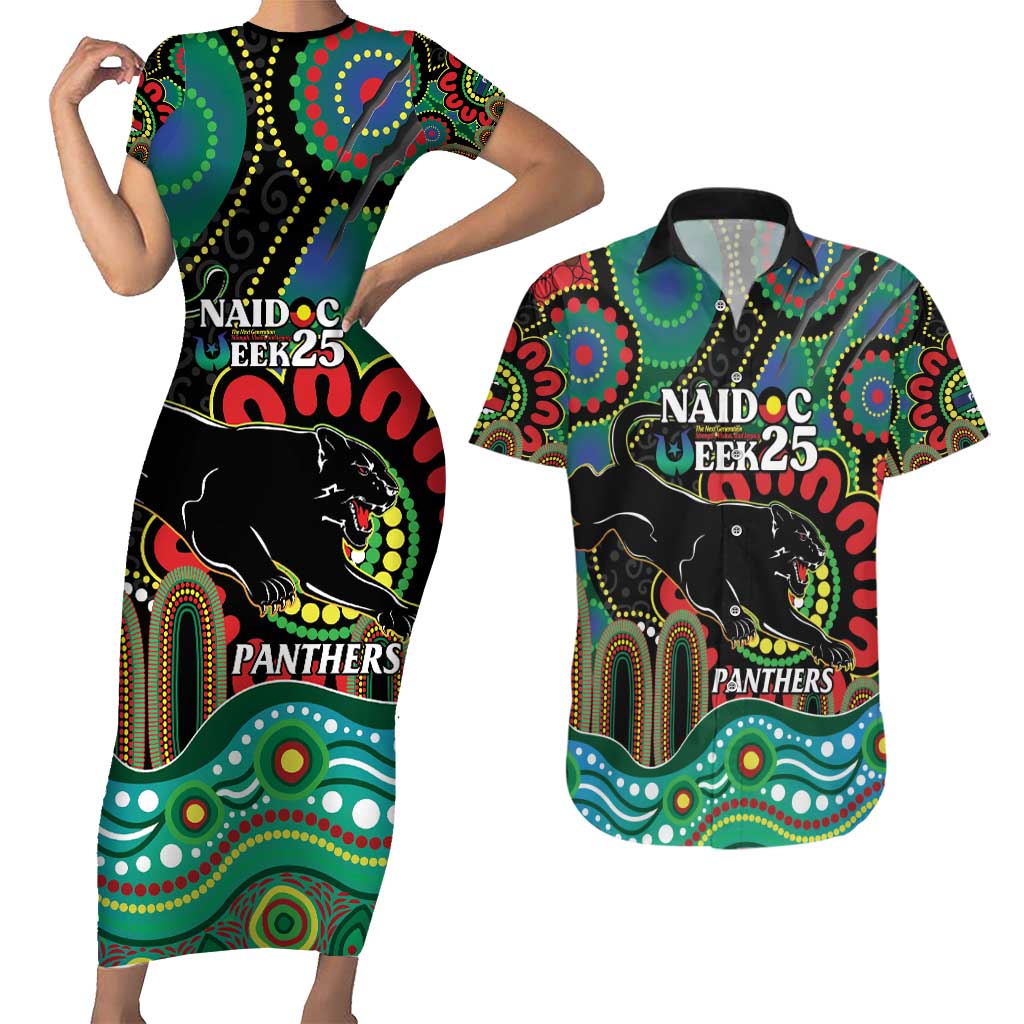 Custom NAIDOC Week 2025 Panthers Couples Matching Short Sleeve Bodycon Dress and Hawaiian Shirt Go Mountain Men Indigenous Art