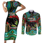 Custom NAIDOC Week 2025 Panthers Couples Matching Short Sleeve Bodycon Dress and Long Sleeve Button Shirt Go Mountain Men Indigenous Art