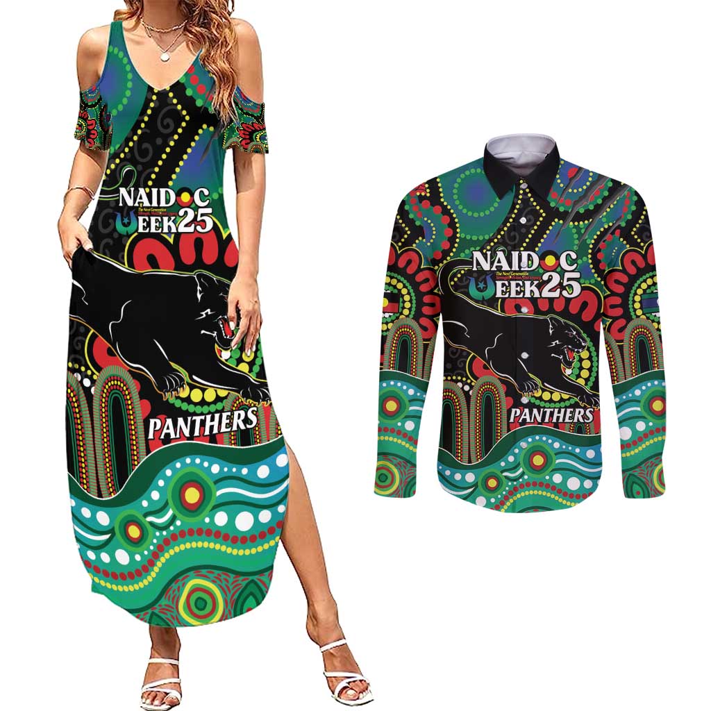 Custom NAIDOC Week 2025 Panthers Couples Matching Summer Maxi Dress and Long Sleeve Button Shirt Go Mountain Men Indigenous Art
