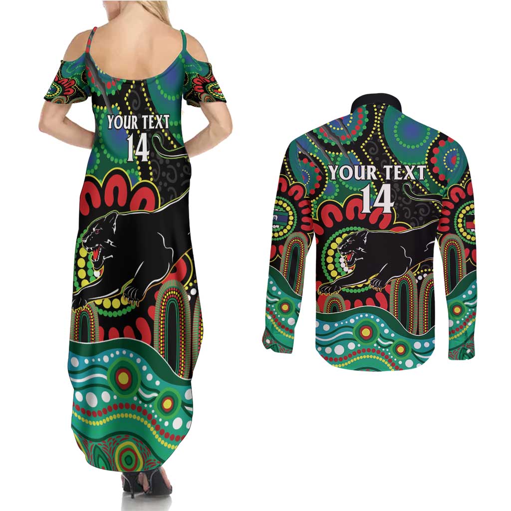 Custom NAIDOC Week 2025 Panthers Couples Matching Summer Maxi Dress and Long Sleeve Button Shirt Go Mountain Men Indigenous Art
