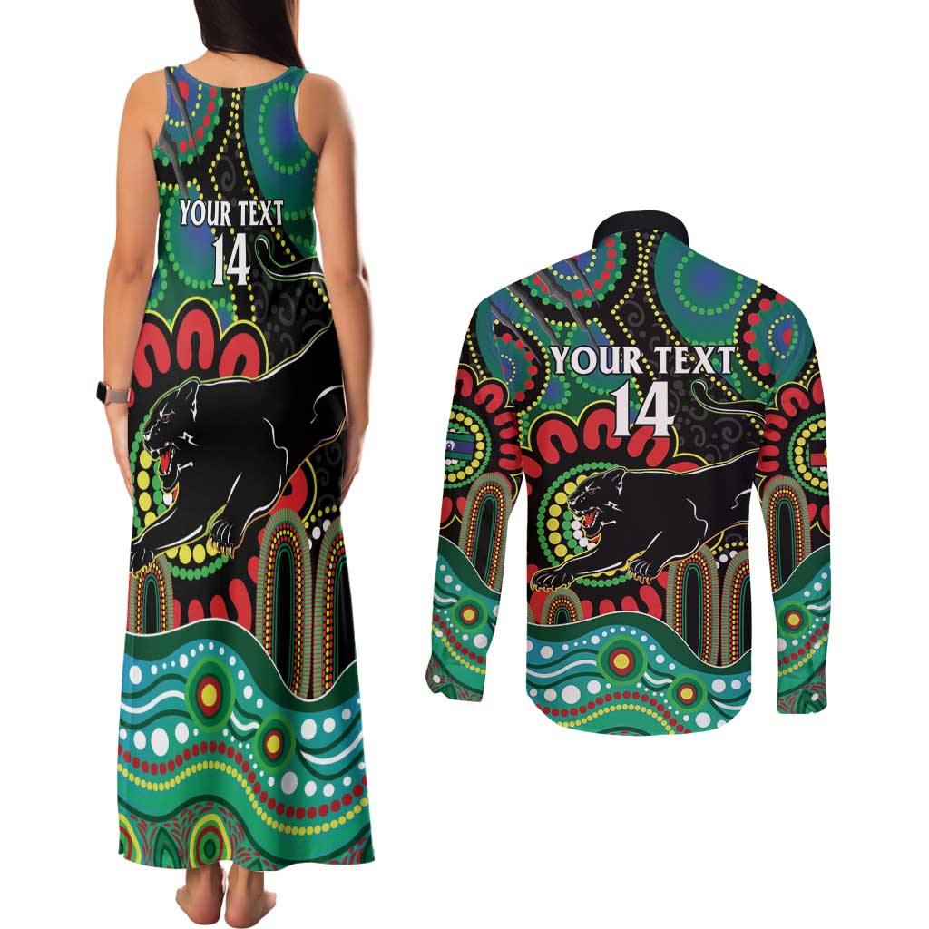 Custom NAIDOC Week 2025 Panthers Couples Matching Tank Maxi Dress and Long Sleeve Button Shirt Go Mountain Men Indigenous Art