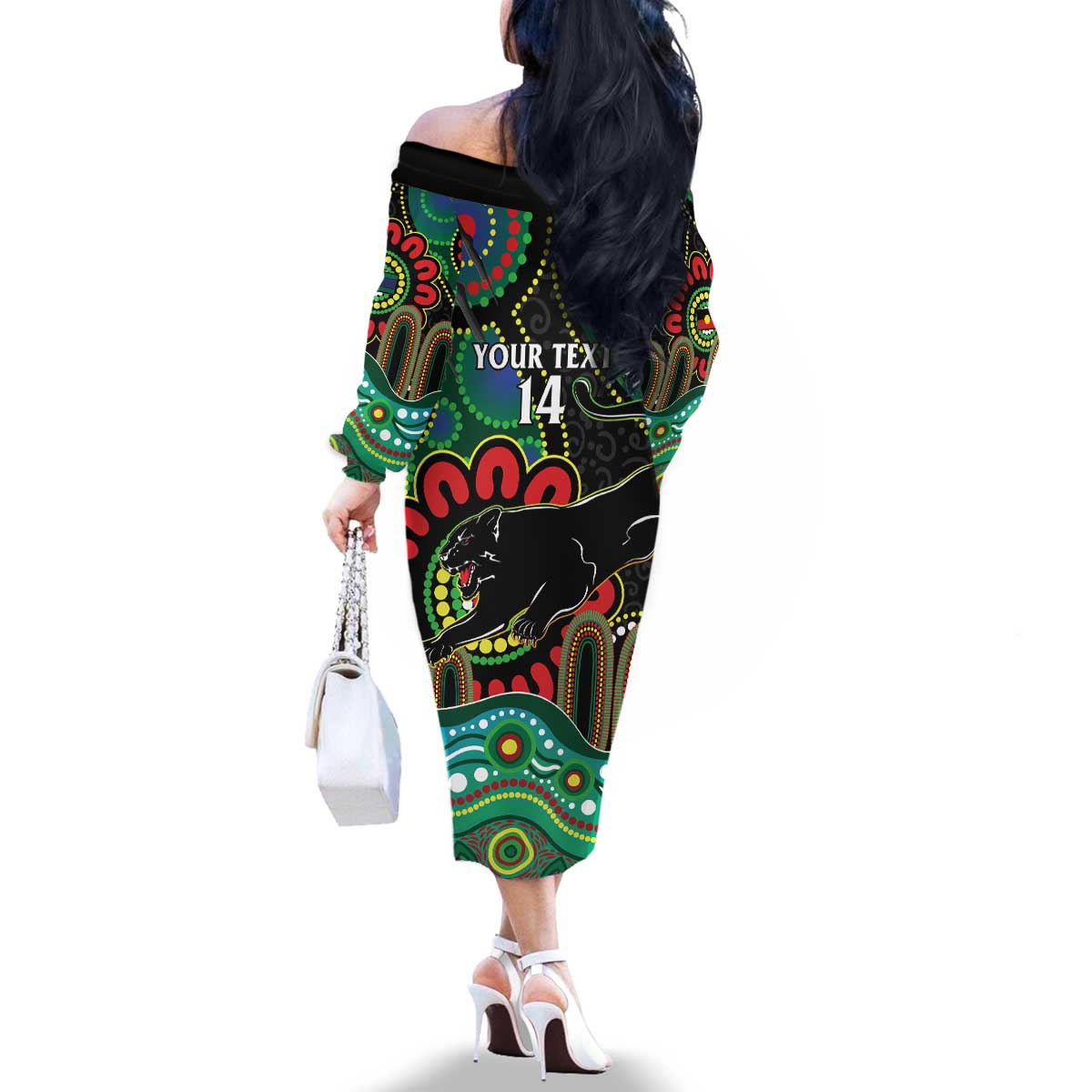 Custom NAIDOC Week 2025 Panthers Family Matching Off The Shoulder Long Sleeve Dress and Hawaiian Shirt Go Mountain Men Indigenous Art