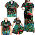 Custom NAIDOC Week 2025 Panthers Family Matching Off Shoulder Maxi Dress and Hawaiian Shirt Go Mountain Men Indigenous Art