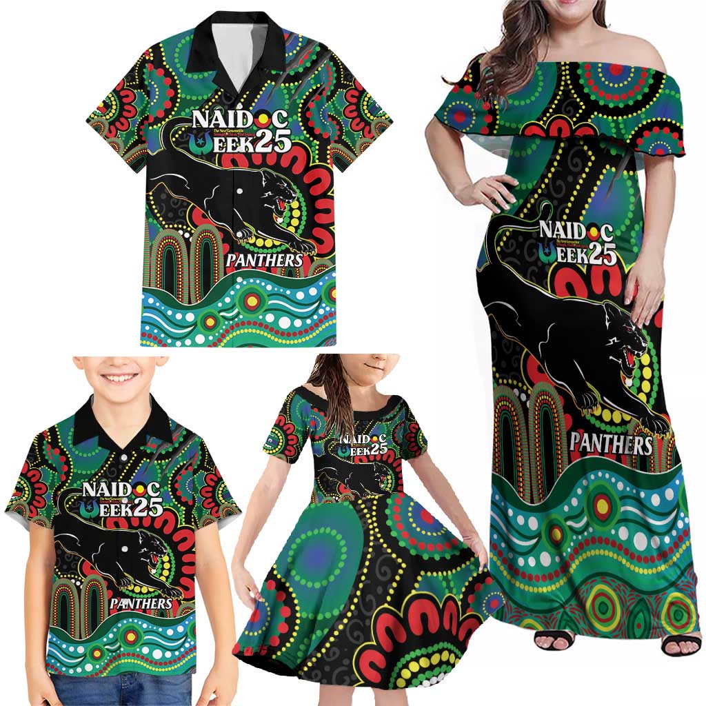 Custom NAIDOC Week 2025 Panthers Family Matching Off Shoulder Maxi Dress and Hawaiian Shirt Go Mountain Men Indigenous Art