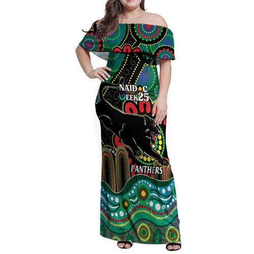 Custom NAIDOC Week 2025 Panthers Family Matching Off Shoulder Maxi Dress and Hawaiian Shirt Go Mountain Men Indigenous Art