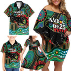 Custom NAIDOC Week 2025 Panthers Family Matching Off Shoulder Short Dress and Hawaiian Shirt Go Mountain Men Indigenous Art