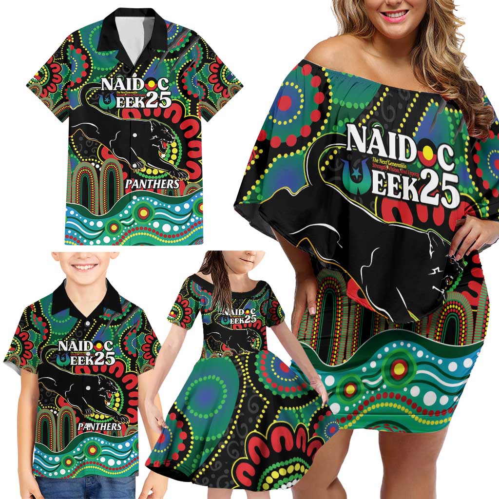 Custom NAIDOC Week 2025 Panthers Family Matching Off Shoulder Short Dress and Hawaiian Shirt Go Mountain Men Indigenous Art