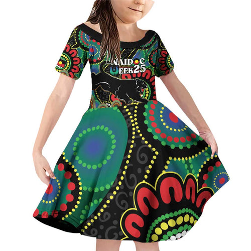 Custom NAIDOC Week 2025 Panthers Family Matching Off Shoulder Short Dress and Hawaiian Shirt Go Mountain Men Indigenous Art
