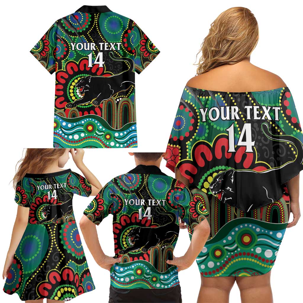 Custom NAIDOC Week 2025 Panthers Family Matching Off Shoulder Short Dress and Hawaiian Shirt Go Mountain Men Indigenous Art