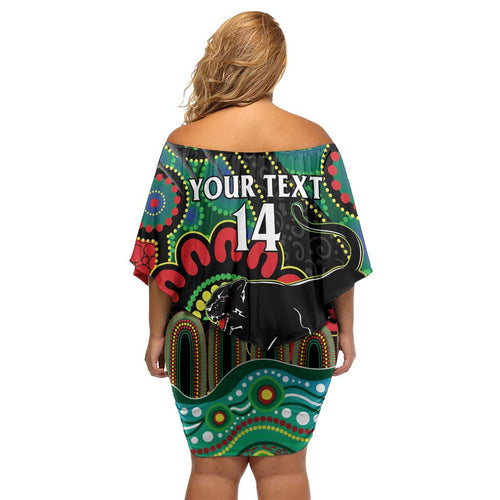 Custom NAIDOC Week 2025 Panthers Family Matching Off Shoulder Short Dress and Hawaiian Shirt Go Mountain Men Indigenous Art