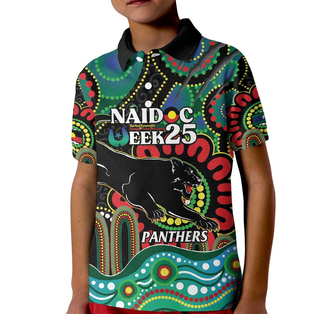 Custom NAIDOC Week 2025 Panthers Kid Polo Shirt Go Mountain Men Indigenous Art