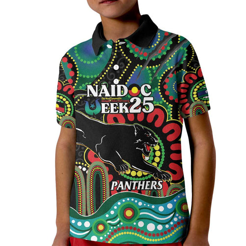 Custom NAIDOC Week 2025 Panthers Kid Polo Shirt Go Mountain Men Indigenous Art