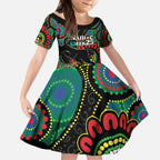 Custom NAIDOC Week 2025 Panthers Kid Short Sleeve Dress Go Mountain Men Indigenous Art