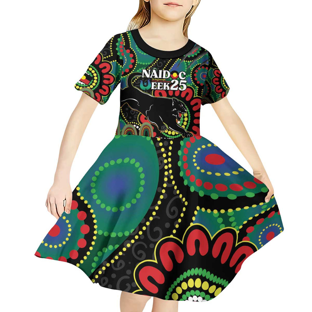 Custom NAIDOC Week 2025 Panthers Kid Short Sleeve Dress Go Mountain Men Indigenous Art