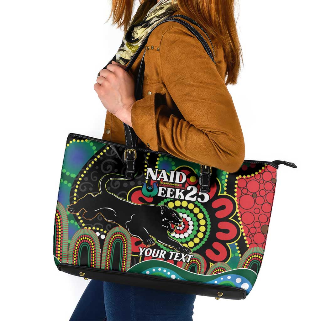 Custom NAIDOC Week 2025 Panthers Leather Tote Bag Go Mountain Men Indigenous Art